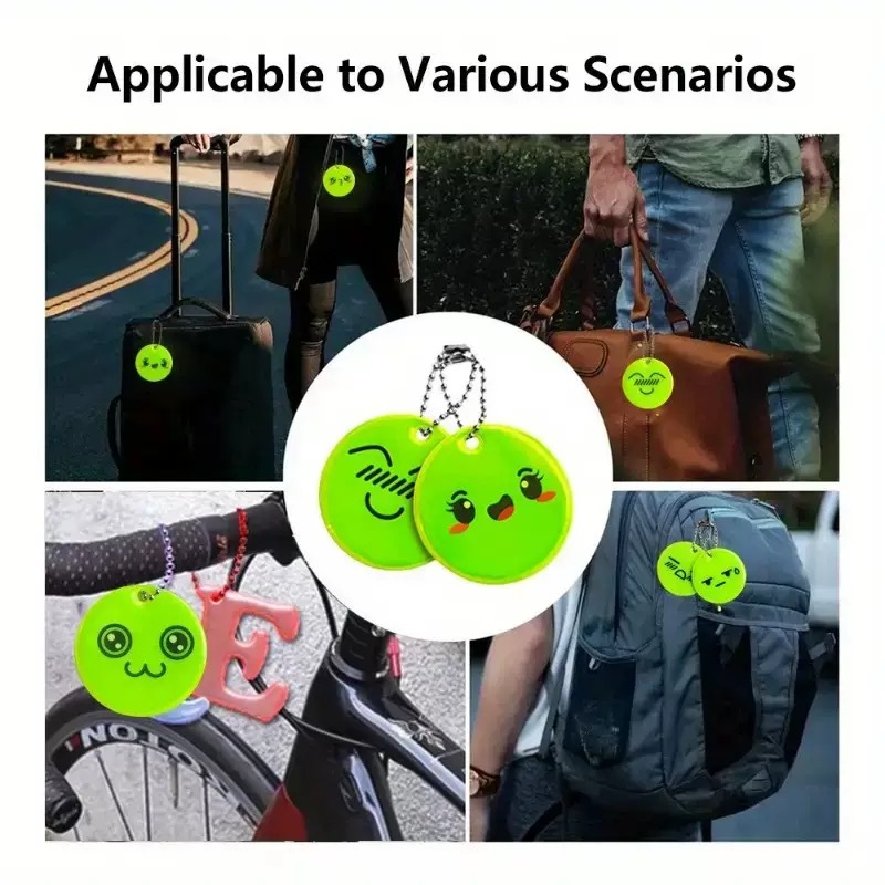 Smiley Face Reflective Pendant PVC Nighttime Warning Tag Emoji Bag Keychain Student Safety Ornament