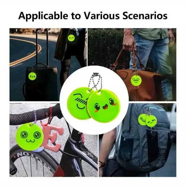 Smiley Face Reflective Pendant PVC Nighttime Warning Tag Emoji Bag Keychain Student Safety Ornament