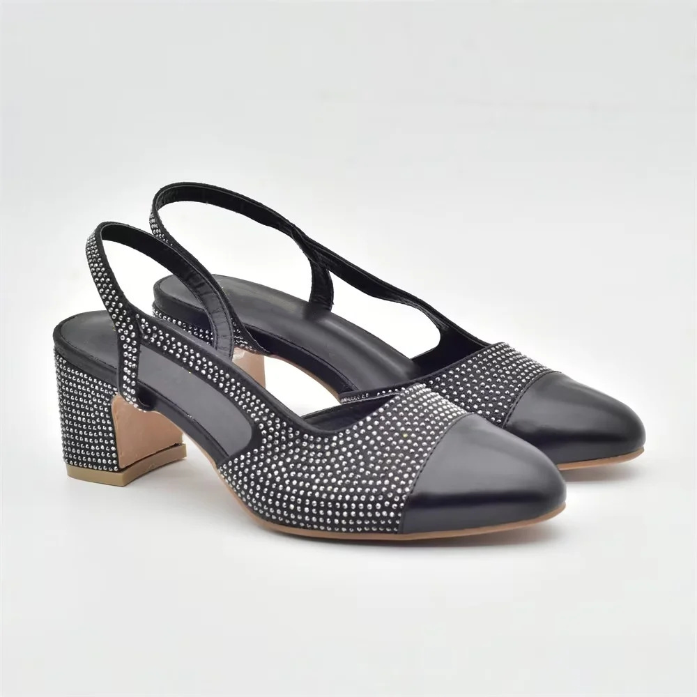 Stylish diamond set chunky sandals with dinner bag set Simple design rhinestone evening bag_voghion.com