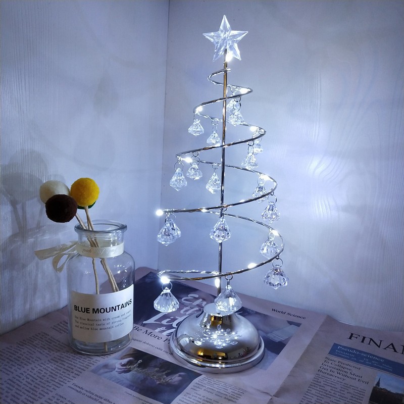 LED lámpara de noche de hierro forjado cristal lámpara de árbol de Navidad lámpara de pentaco habitación decoración de atmósfera festiva pequeña lámpara de escritorio