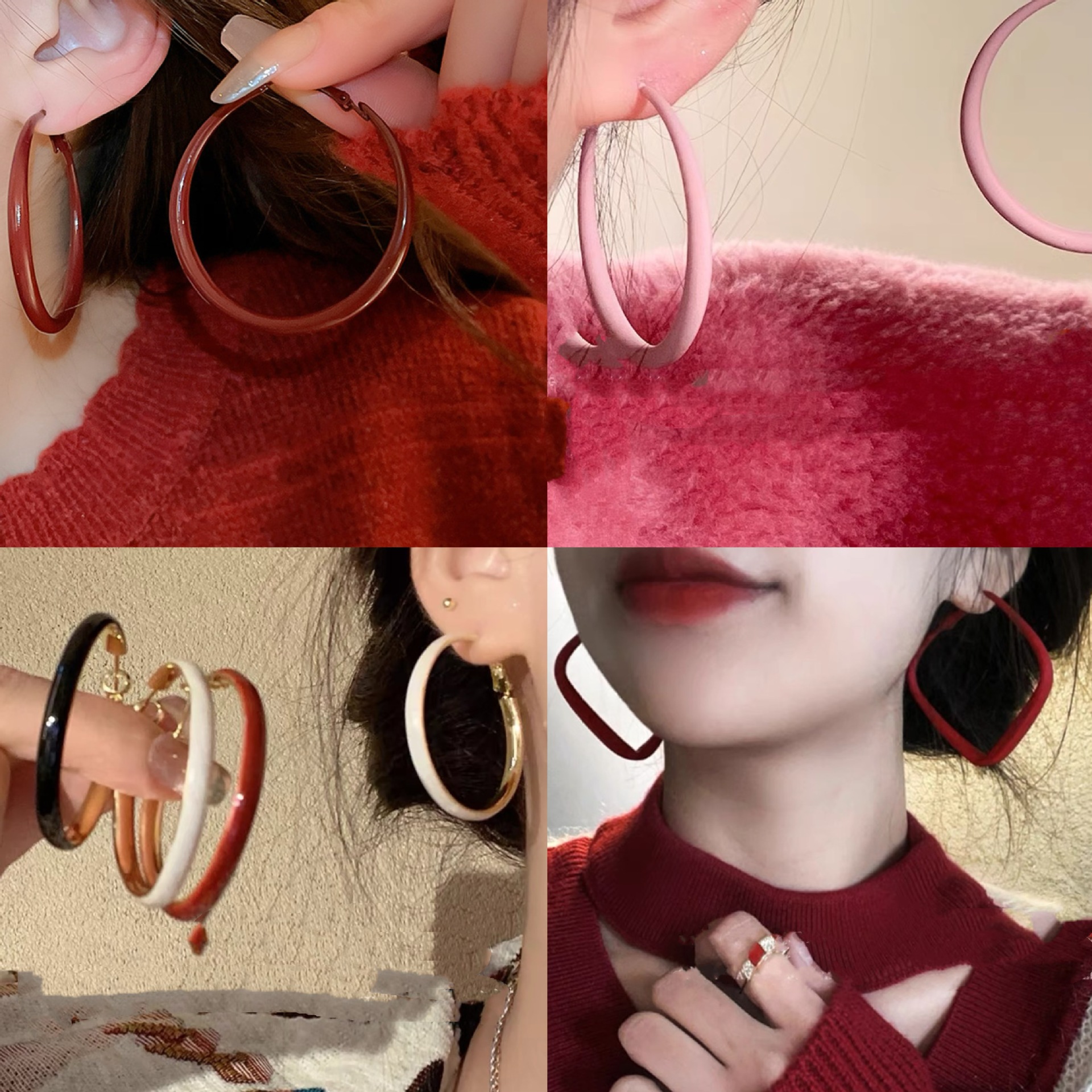 Pendientes redondos con aguja de plata retro estilo de Hong Kong goteo de aceite Pendientes de temperamento de nicho Pendientes de sentido avanzado femenino de verano ligero de moda