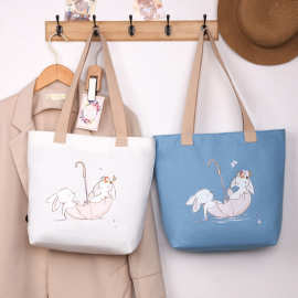 大容量帆布包包女2024单肩包通勤托特包卡通手提包方包帆布托特包