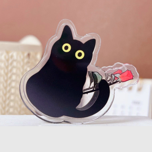 Acrylic Anime Big-Eyed Small Black Cat PP Clip Multifunctional Peripheral Cartoon Cute Folder Student Book Clip Wholesale