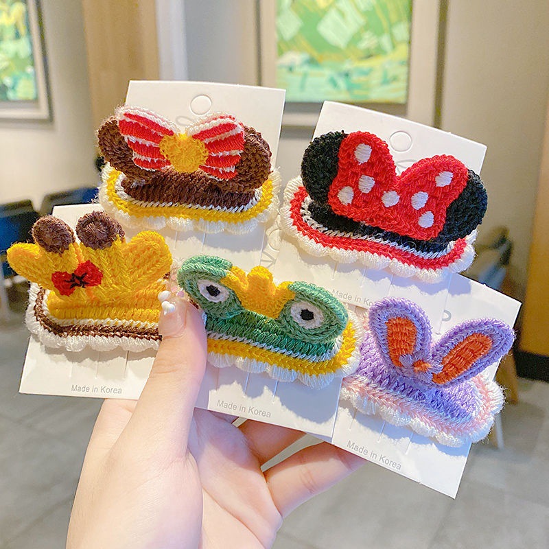 Fresh three dimensional knitted cute cartoon hairgrip with bow