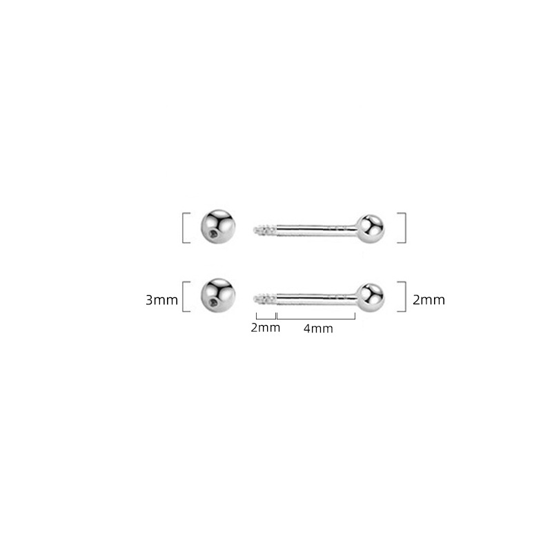 Hilo de hilo agujero de la oreja con mancuernas pendientes de cuentas redondas hembra s925 plata pura hueso de la oreja hebilla de La torcedura de la uña pequeña simple Pick-joyería libre del oído