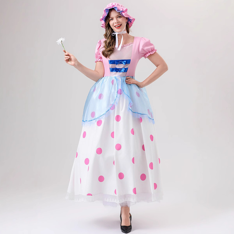 Toy Story Animated Cartoon Character Shepherdess Pink Polka Dot Dress Cos Costume Masquerade