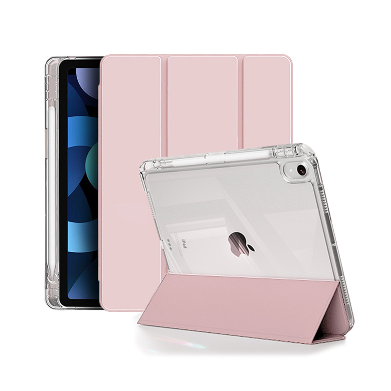 Funda protectora para iPad, soporte tríptico, funda para tableta, tapa abatible, alta transparencia, anticaídas, con diseño de ranura para lápiz.