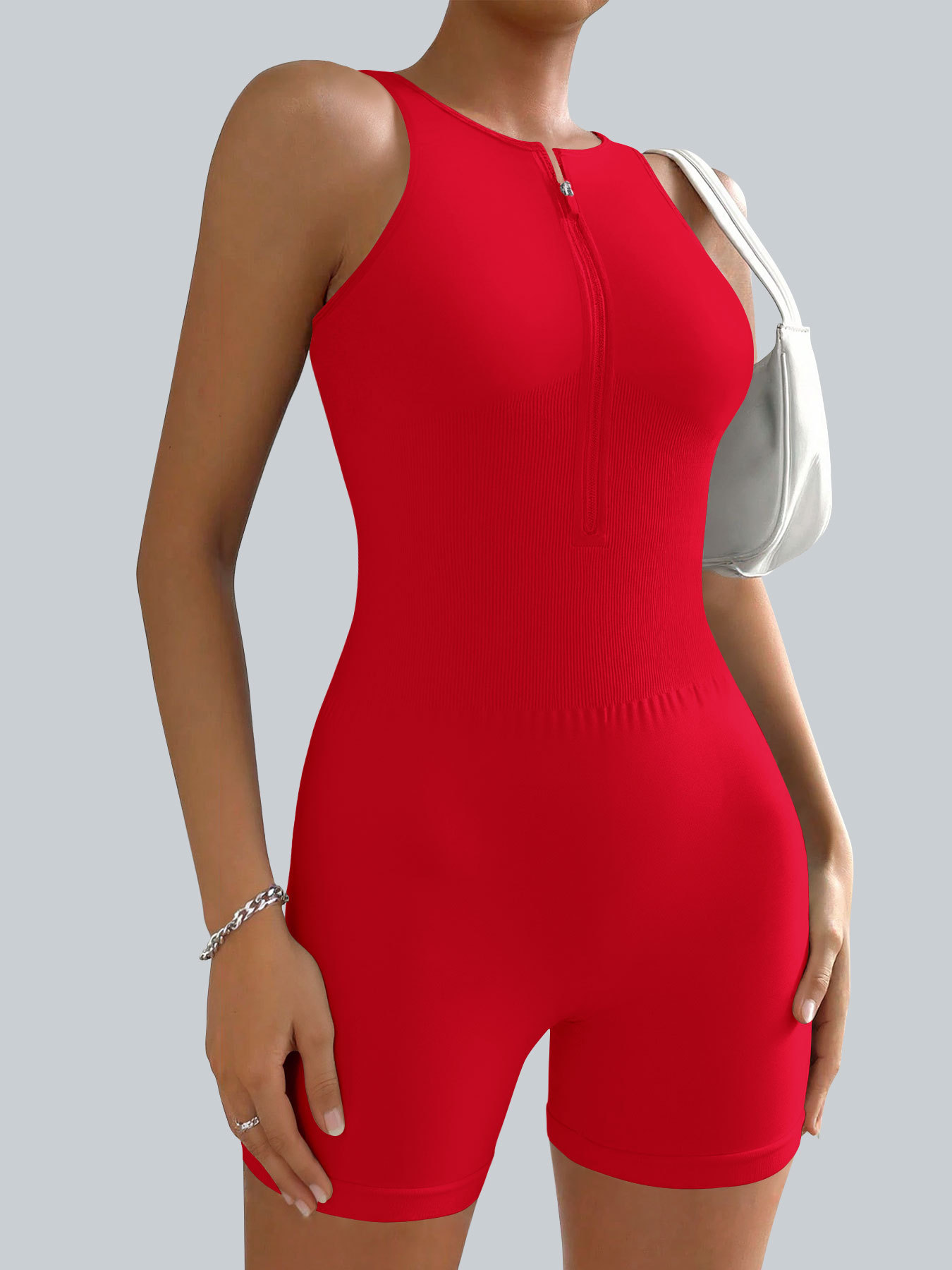 Mono corto con cremallera estilo europeo y americano, para danza, fitness, deportes, body ajustado, sexy, para yoga, con almohadillas en el pecho.