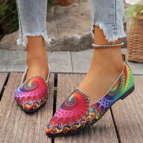 Women's Casual Flat Shoes, Colorful Pointed Toe Slip-On Loafers for Daily Wear and Walking