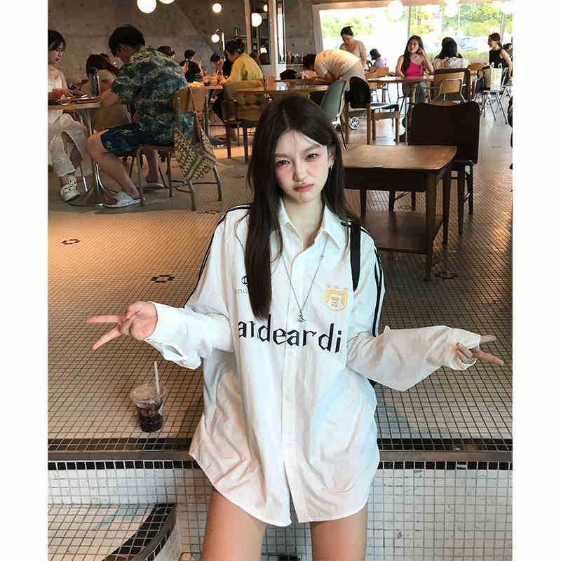 Andeardi Three-Stripe Jersey Style Long-Sleeved Shirt Women's Spring & Fall Printed Loose Sports Casual Couple Jacket