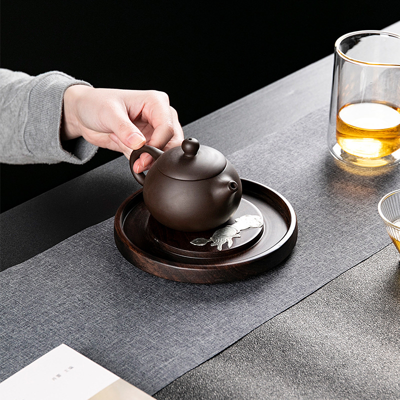 Ébano tetera de madera maciza estera olla cojinete de aislamiento soporte de té soporte de la tetera Kung Fu juego de té olla bandeja tetera estera ceremonia del té partes