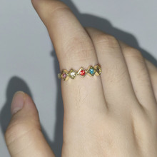 日系彩虹锆石戒指女复古轻奢镶嵌小众设计ins潮公主简约开口戒