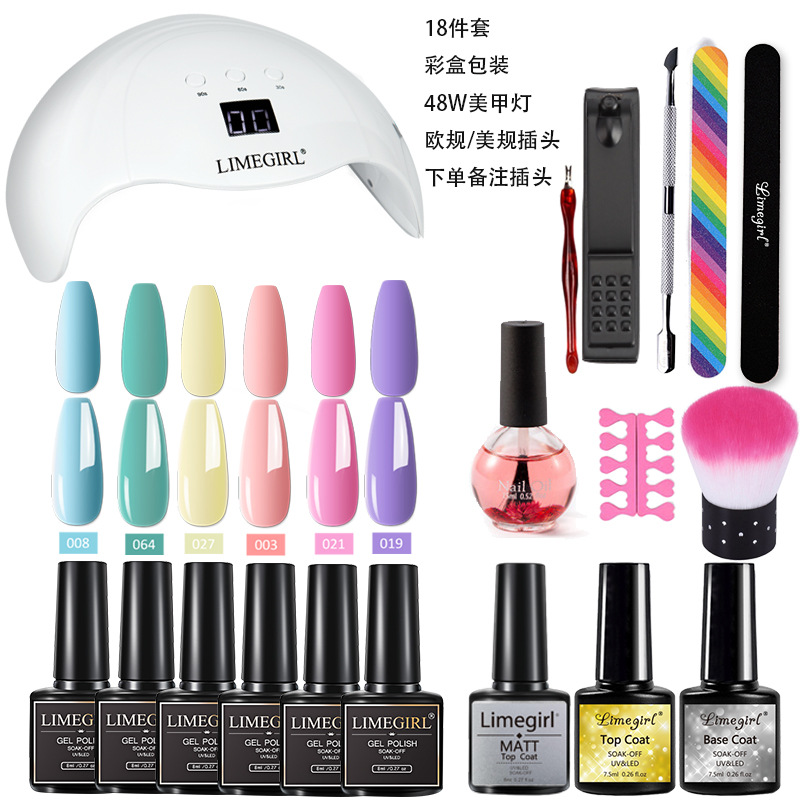 Amazon popular esmalte de uñas pegamento traje 6 color fototerapia pegamento lámpara de uñas herramienta traje capa de sellado pegamento inferior conjunto completo caja de color