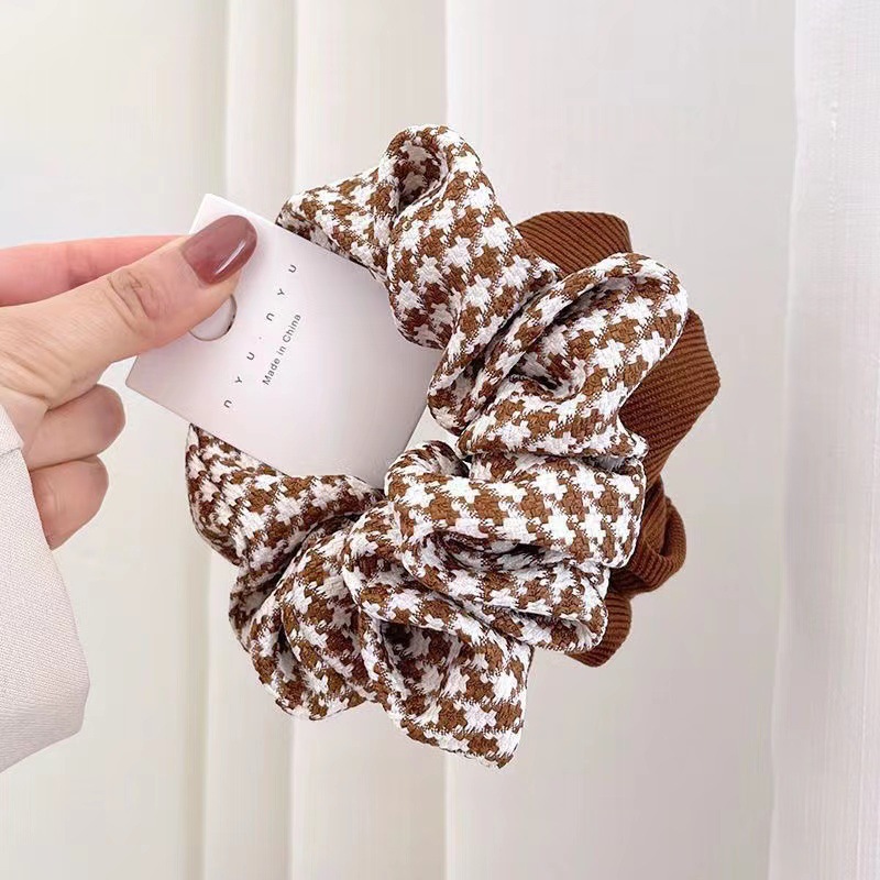 Elastico per capelli casual in stile coreano con motivo pied de poule, dall'aspetto raffinato e semplice, accessorio per capelli elegante e di alta qualità._voghion.com