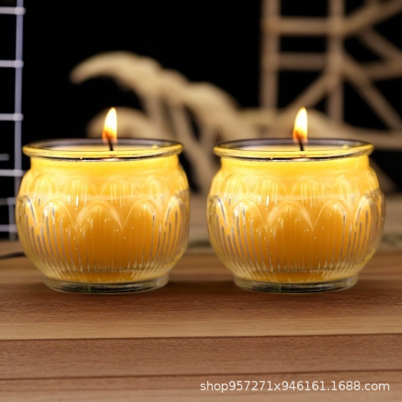 24小时平口酥油灯莲花瓶蜡烛灯供佛财神灯家用寺庙天然植物长明灯