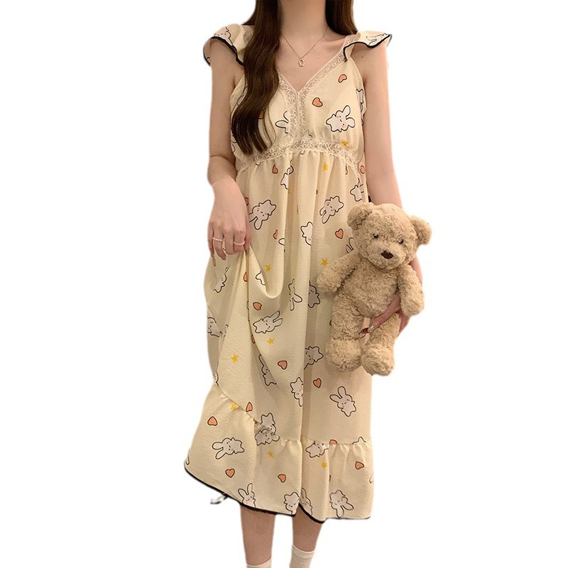 Pijama con cojín de pecho mujer de verano vestido de espuma delgada simple ocio pijama casero comercio exterior al por mayor