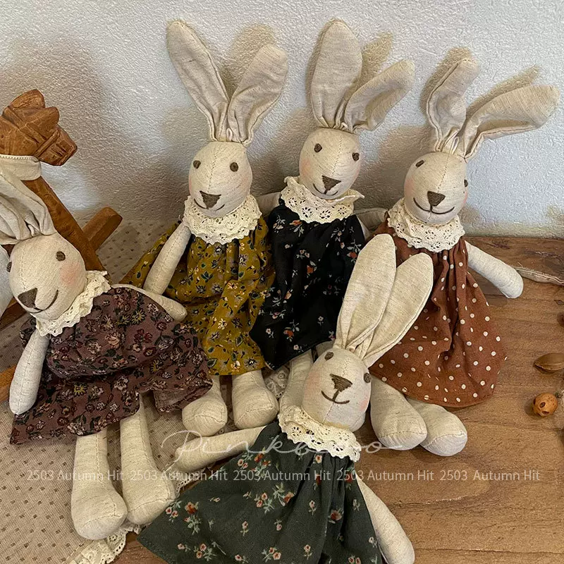 新款韩版碎花裙兔兔玩偶手作布艺儿童安抚玩具ins公仔居家摆件