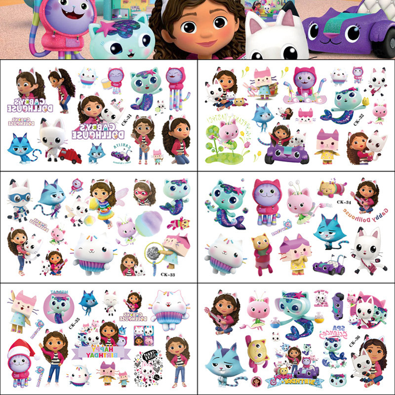 Cross-Border New Children's Cartoon Tattoo Stickers Gaby's Dollhouse Girls Game Disposable Tattoo Water Transfer Cross-Border New Children's Cartoon Tattoo Stickers Gaby's Dollhouse Girls Game Disposable Tattoo Water Transfer