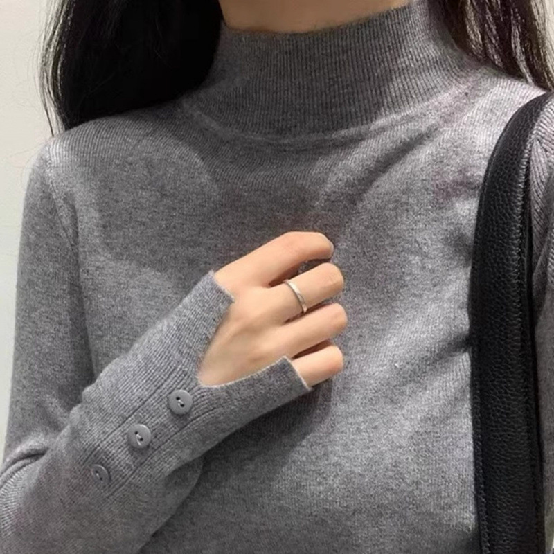 High-grade gray semi-turtleneck sweater women's outer wear autumn and winter interior slim-fit mid-collar sweater chic base shirt slim-fit High-grade gray semi-turtleneck sweater women's outer wear autumn and winter interior slim-fit mid-collar sweater chic base shirt slim-fit