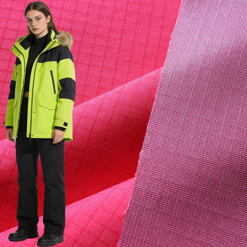 春亚纺0.7格子布复合TPU中透膜TRICOT复合布防水耐磨户外夹克面料
