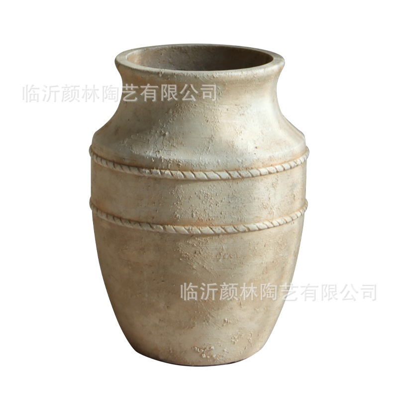 Vaso de flores retrógrado de estilo tranquilo, sala de estar, sala de té de suelo, atmósfera de diseño de maceta de cemento, combinación de vasijas de cerámica decorativas del centro comercial