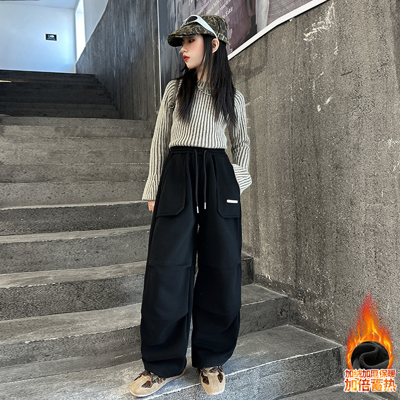 겨울 중다 소녀 기모 커버 바지 새로운 아동복 어린이 소녀 마체테 바지 캐주얼 웨스턴 스타일 트렌디 헤어