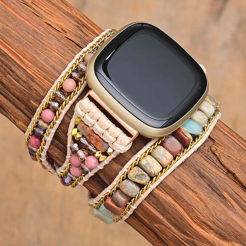 Cross-border trade hot natural stone Fitbit strap 3-layer winding Phoebe watch band woven strap bracelet