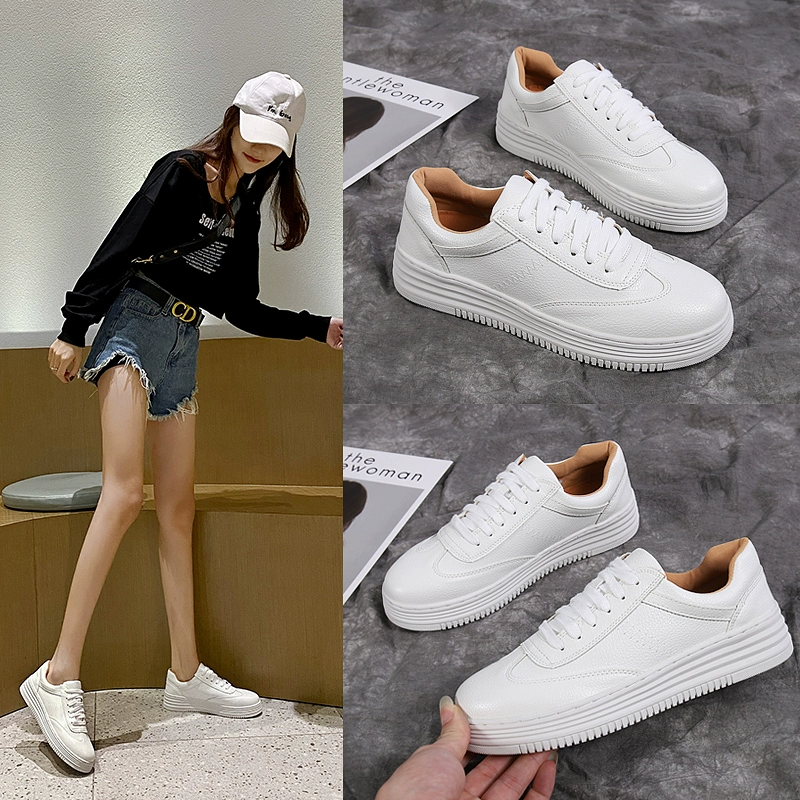 Кожаная маленькая белая доска обувь женская весна и осень 2025 года дикая высокая толстое дно повседневная доска кроссовки плоская подошва 3334