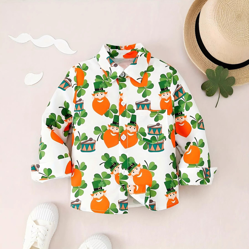 Autumn Long-Sleeved Button-Down Shirt, Loose and Versatile, Simple Love Pattern, Personalized Boys' Top