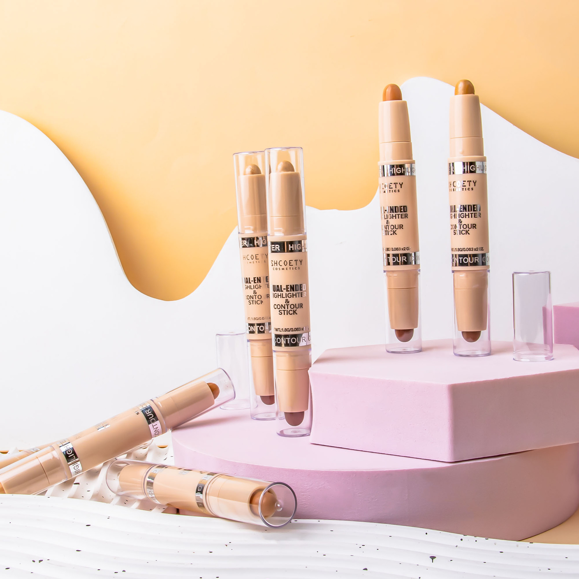 SHCOETY Dual-head contouring stick, high-gloss one-piece pen, matte three-dimensional Contouring, Nose shadow brightening, Horizontal pen, Cross-border undefined