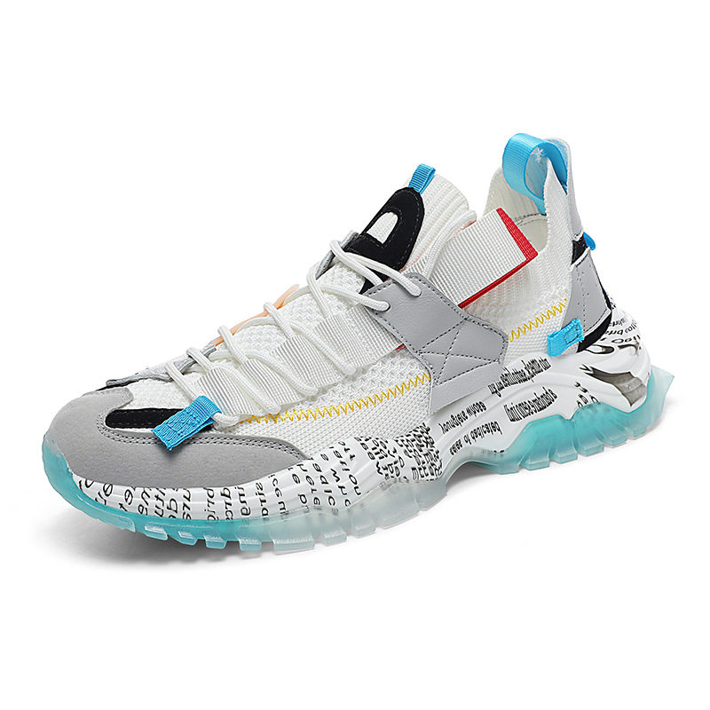 Giày sneaker nam cổ thấp đế dày tăng chiều cao, thân lưới thoáng khí, buộc dây, phong cách thường ngày — Màu be, Màu trắng, Màu đen