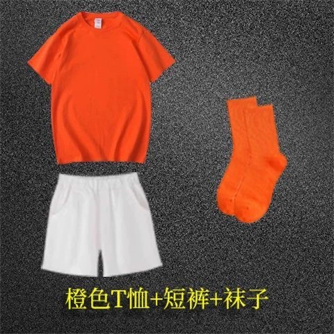 Orange T-shirt + white shorts, free orange socks