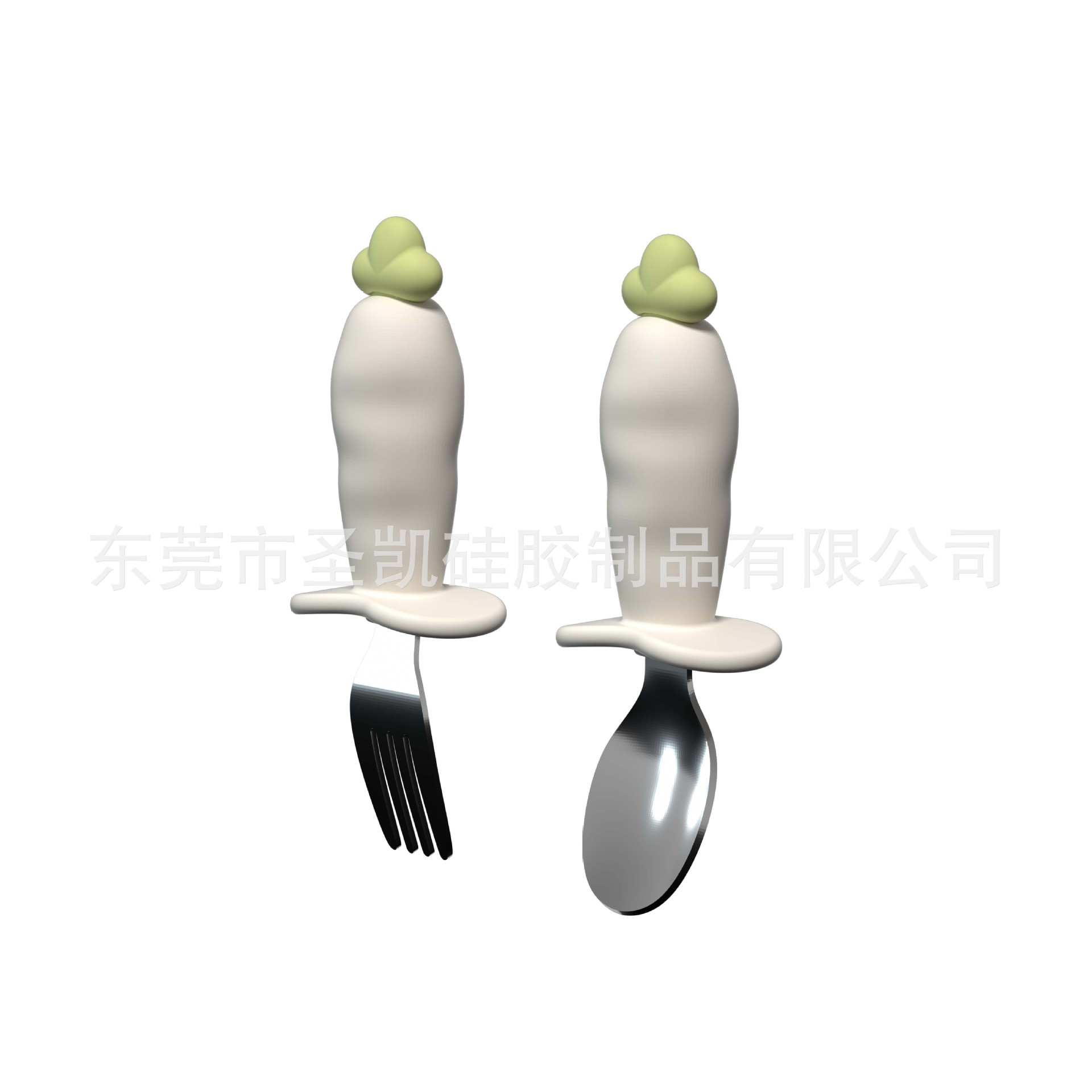 아마존 인기 상품 아기용 316L 스테인리스 당근 모양 칼, 포크, 스푼 유아용 식기 식품 등급 실리콘