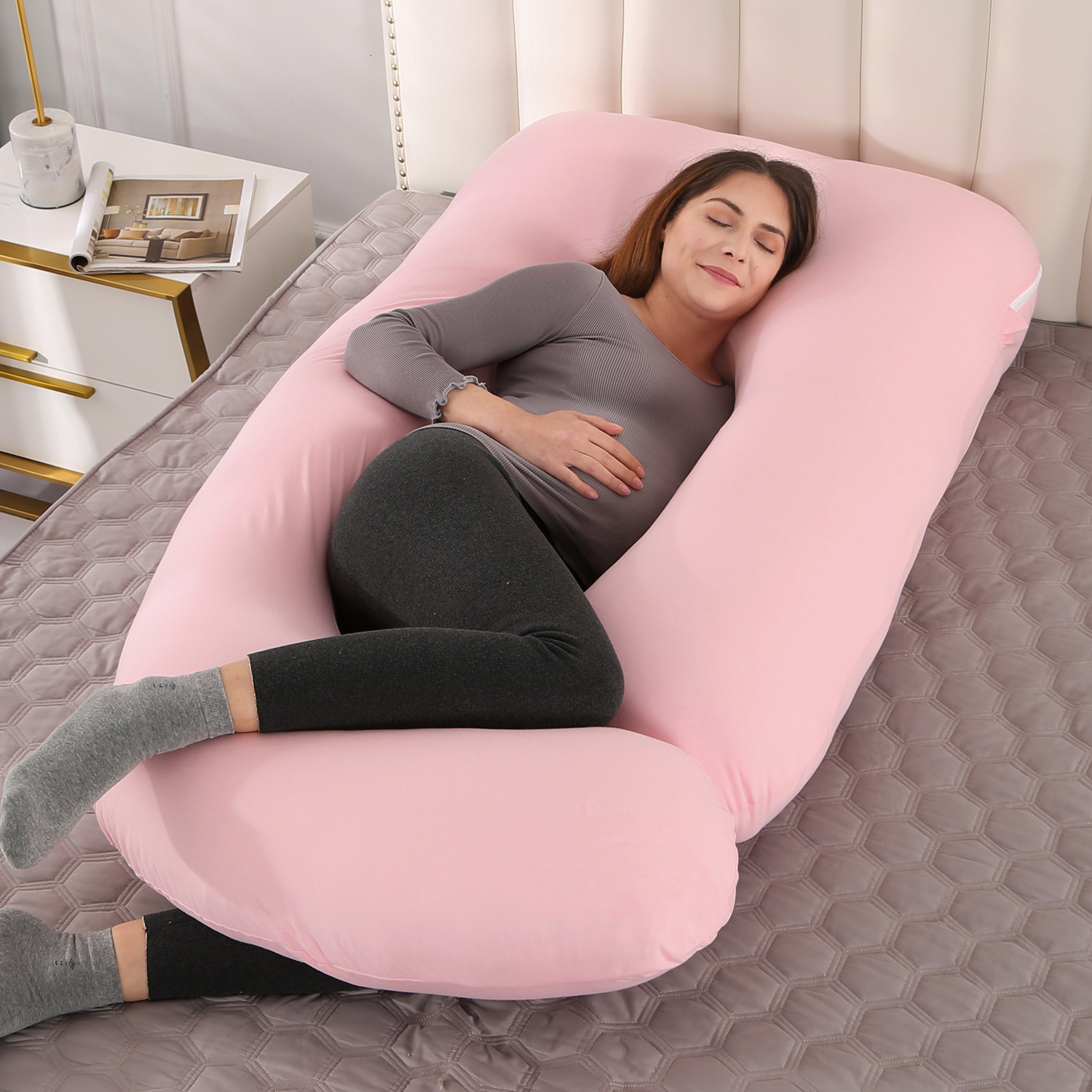 Almohada de maternidad lado dormitorio de algodón extraíble y lavable almohada de soporte de cintura en forma de G grande transfronteriza FÁBRICA DE Amazon almohada de maternidad al por mayor