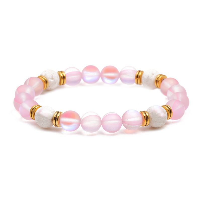 Pulsera de cuentas de piedra volcánica europea y americana transfronteriza pulsera de piedra lunar Rosa OPAL pulsera de hombres y mujeres