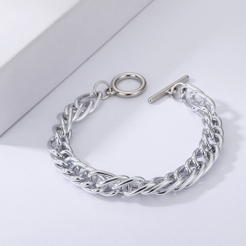 hip hop buckle bracelet for women, creative and simple aluminum alloy, neutral hand jewelry, exaggerated personality, punk thick chain jewelry_voghion.com