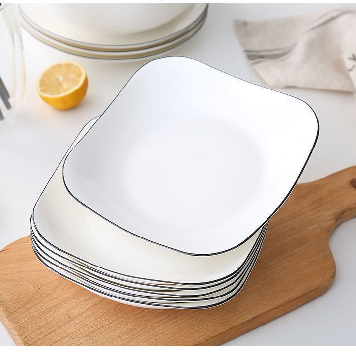 6-Piece Set of Square Plates for Home Use, Ceramic Deep Plates, Microwave-Safe Dish Plates, Rice Plates, Creative Plates, 2025 New Trendy Exquisite Design