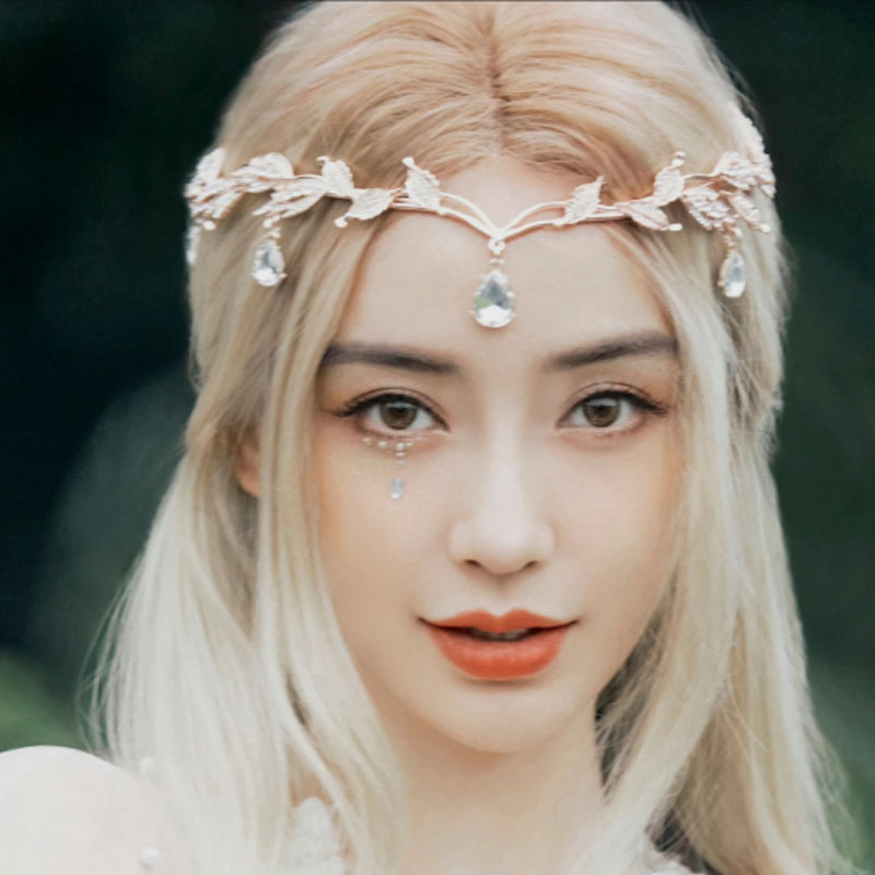 Corona barroca para mujer, dije de ceja nupcial de aleación con forma de gota de agua y hoja, diadema de princesa, accesorios para el cabello retro con diamantes de imitación