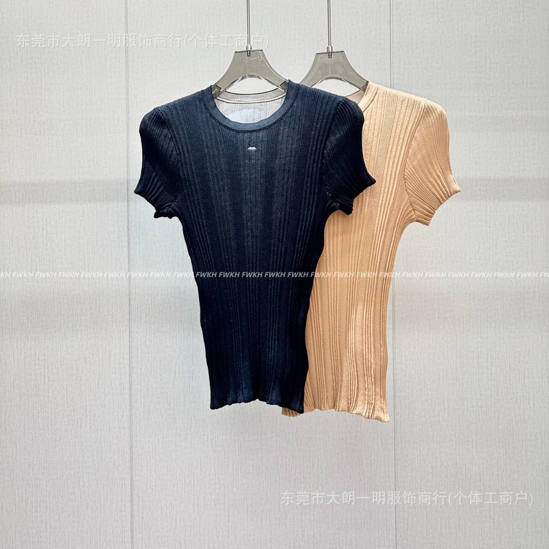 2026 Nanyou Summer New Fine Knit Hollow Design Short-Sleeve Slim-Fit Knit Top for Women