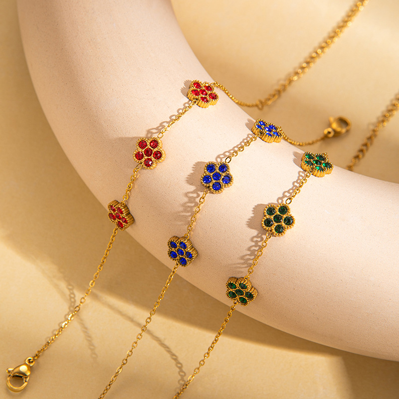 18K Real Gold Plated Plating Material Simple Style Flower Titanium Steel Cable Chain Bracelets In Bulk
