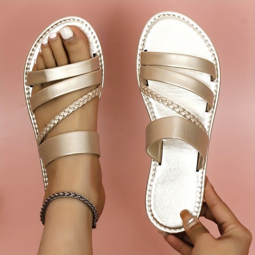 Women's Braided Flat Sandals Casual Summer Slip On Shoes Cross-border