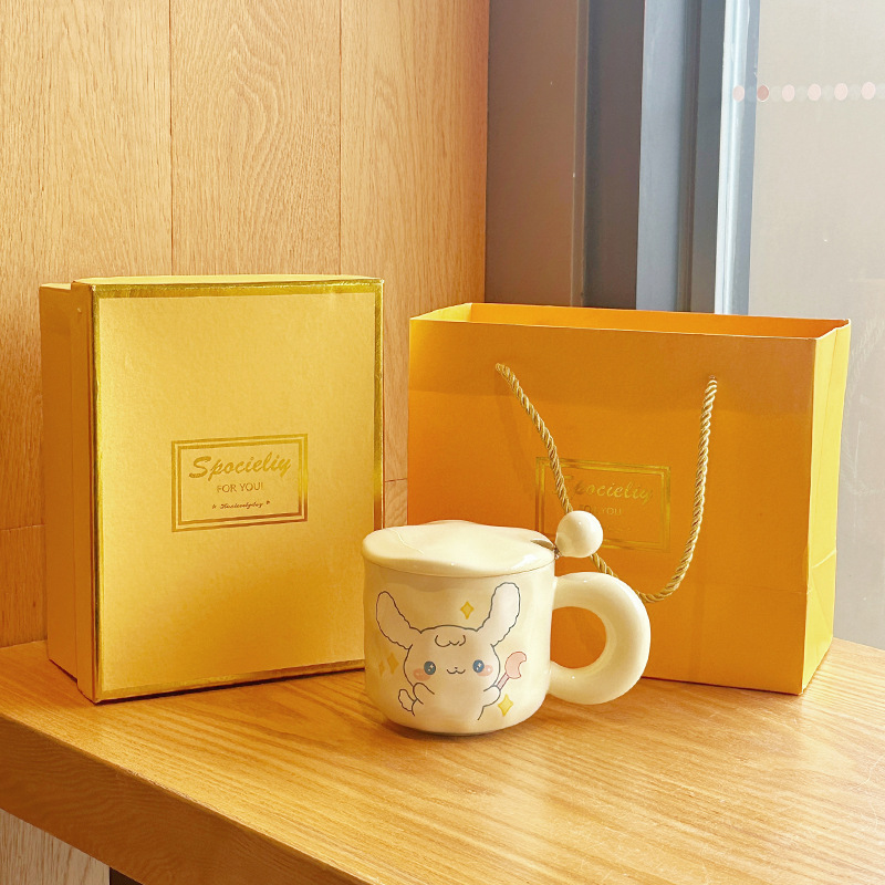 Taza de cerámica diversión desayuno taza Linda taza hogar taza de beber taza de oficina chica regalo con tapa cuchara