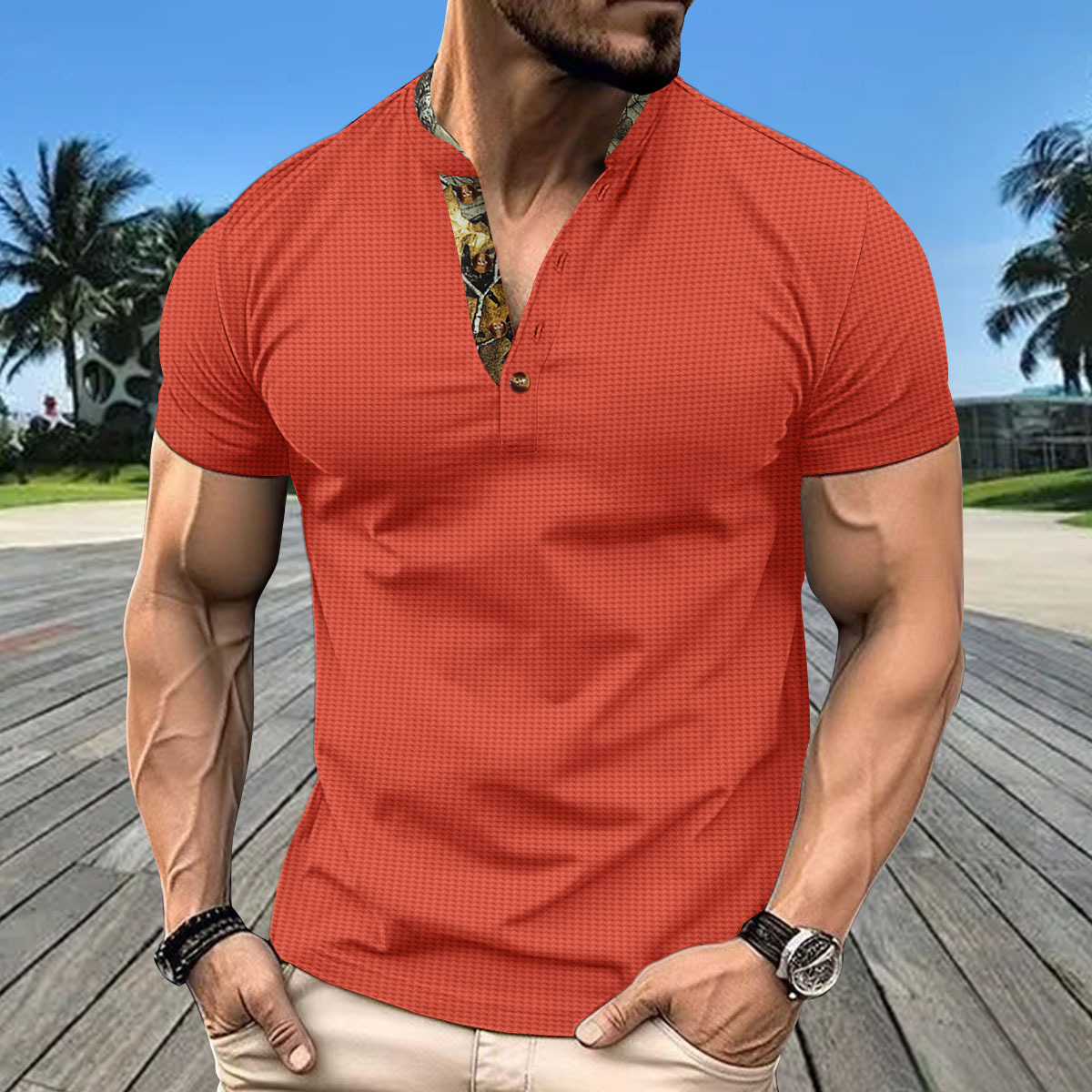 Polo uomo texture waffle collo alto maniche corte estivo_voghion.com