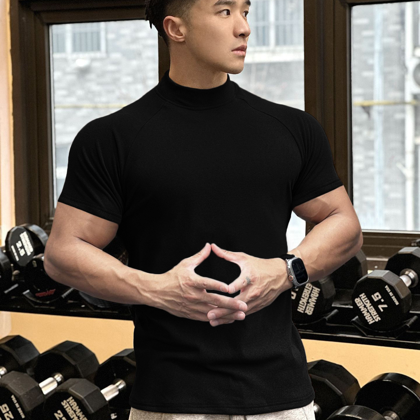 반소매 터틀넥 - 블랙