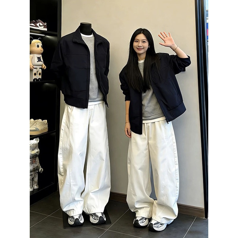 Cleanfit White Denim Jeans for Men, Spring Season, Slim Fit, Straight Loose Wide-Leg Work Pants