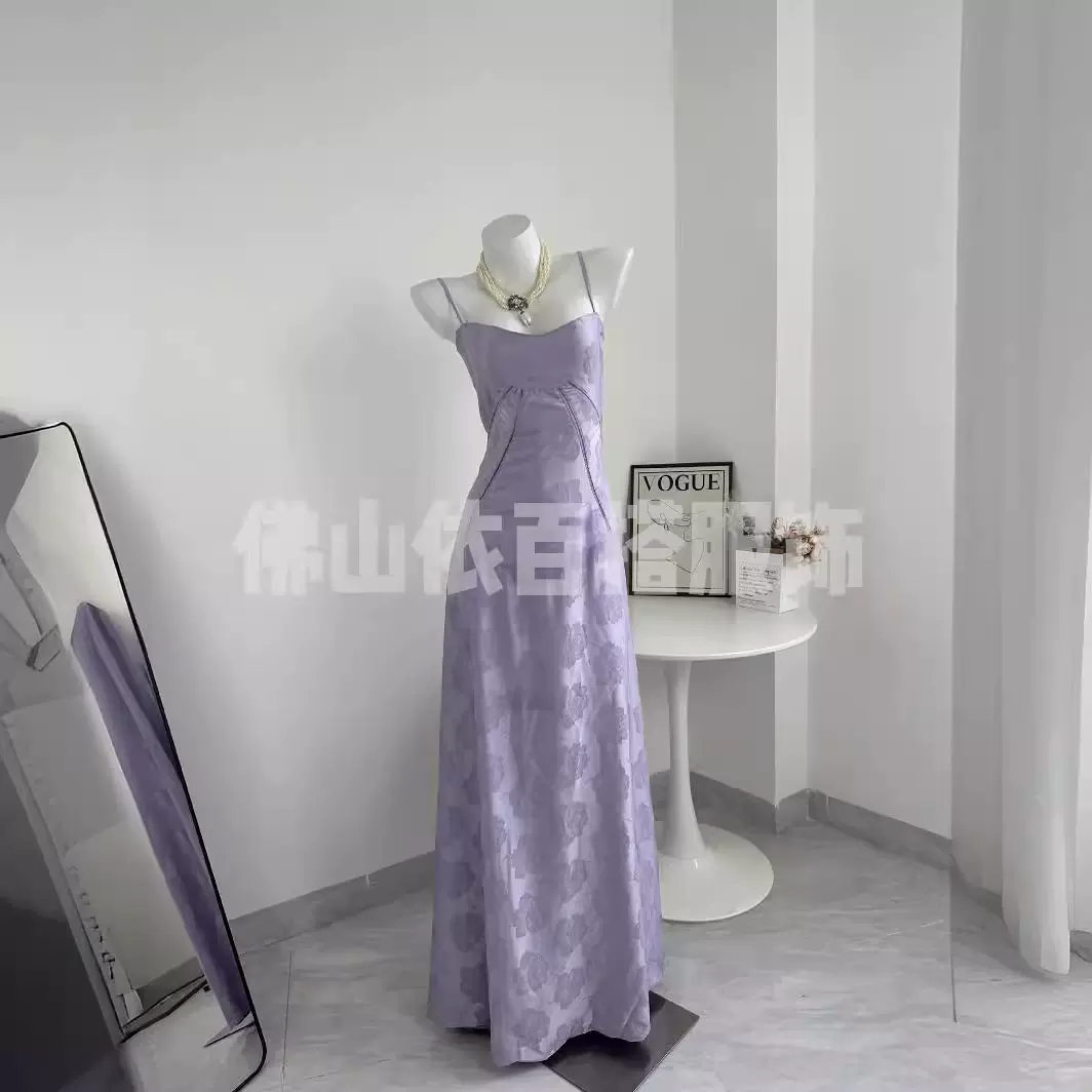 外贸欧美新款绣花花朵长裙高级感裙子女鱼骨重工吊带裙显瘦连衣裙