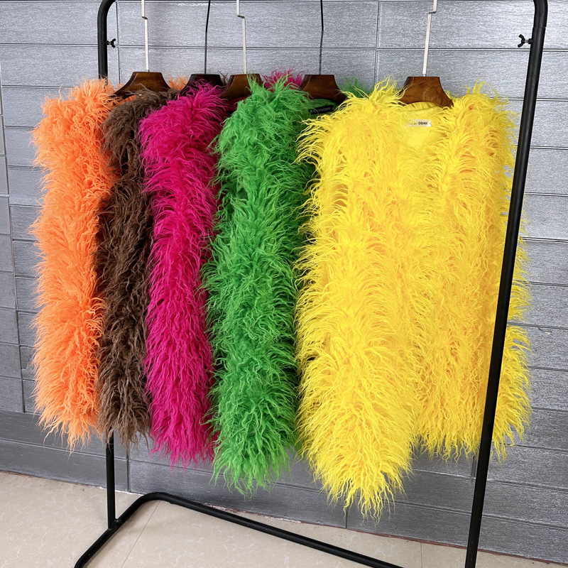 European and American plus size faux tan wool autumn and winter mid-length faux fur vest warm women's vest coat soft