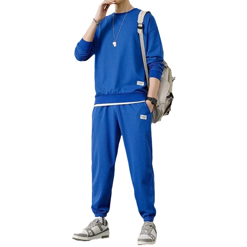 Camisa menos ropa casual deportes suéter traje de los hombres de otoño e invierno nuevo estilo de Hong Kong suelta waffle suéter de cuello redondo