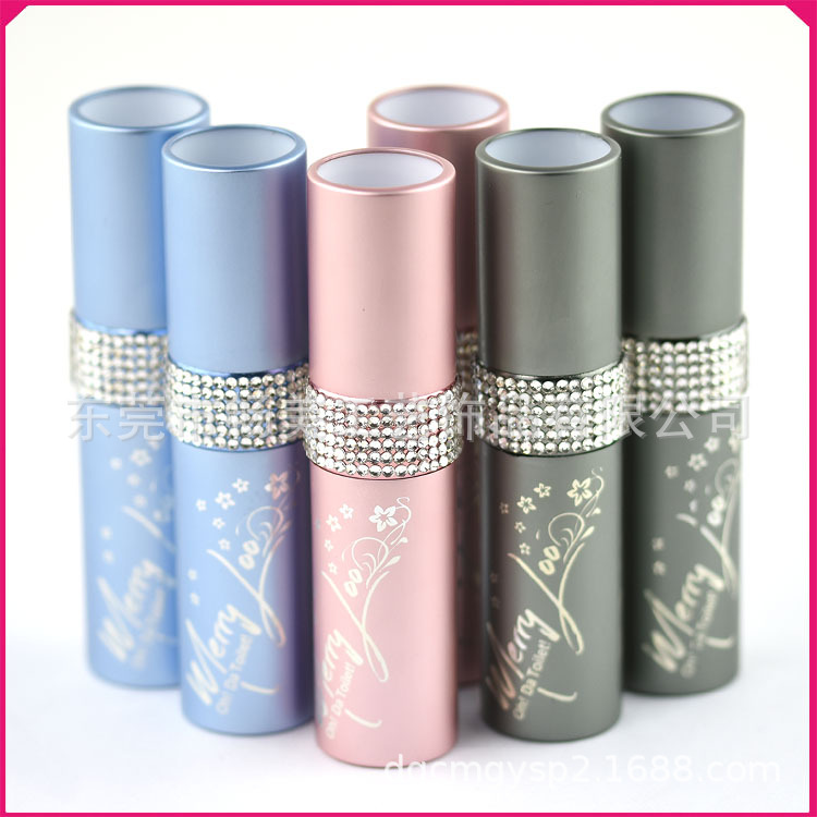 镶钻香水分装瓶按压补水圆管旅行简易装10ml铝制喷雾瓶口红管贴钻