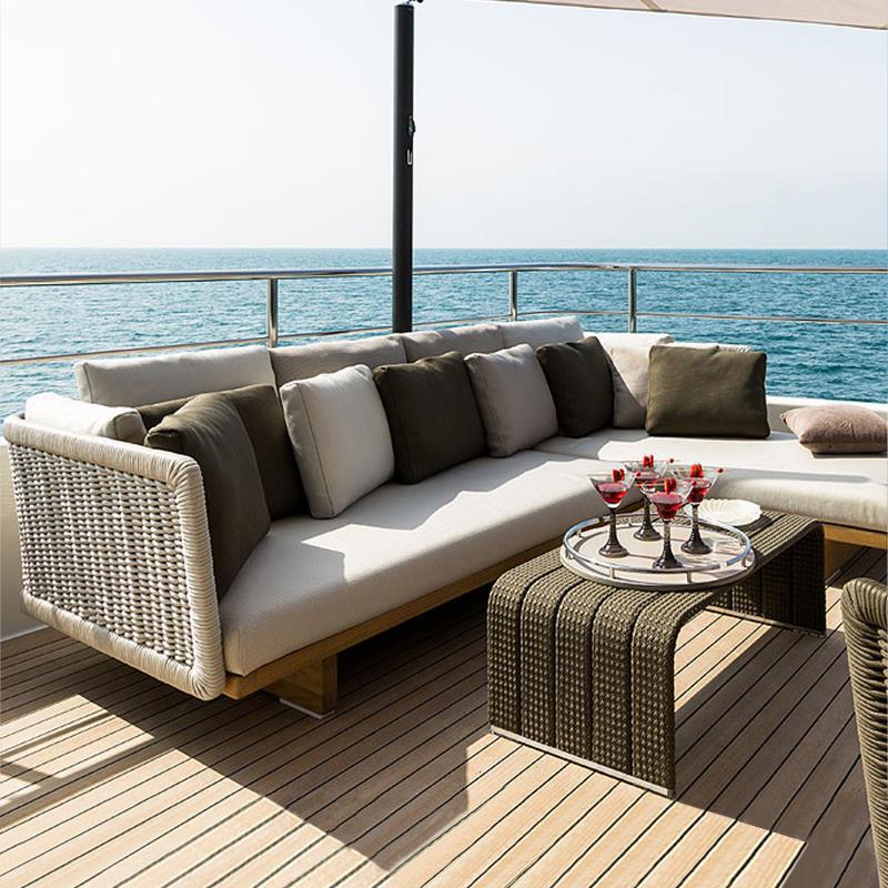 Nordic-style outdoor solid wood rope-woven sofa, balcony leisure furniture, courtyard outdoor garden wicker chair set, wicker sofa combination
